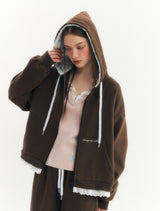 Fluffy Zip-Up Hoodie (Brown)