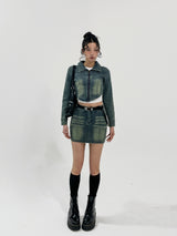 Beto Washing Cut Crop Denim Set Jacket