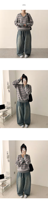 Doha Side Snap Waist Banding Balloon Wide Denim Pants