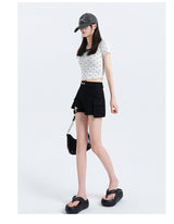 High-Street Cyber-Core Slim-Fit Biker Denim Shorts