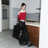 (3rd reorder) shirts layered off shoulder top - red
