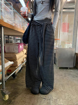 Stripe strap lace banding pants
