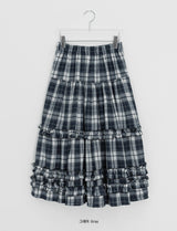 Giet Frill Banding Check Long Skirt
