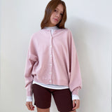 Loose Fit  Round Neck Knit Cardigan _Light Pink