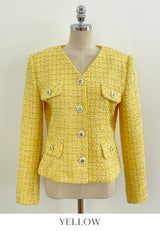 Bowl Check V-Neck Pearl Tweed Jacket