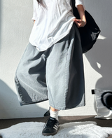ASH🩶🩵 SIDE PINTUCK BALLOON DENIM BERMUDA 🩶🖤3COLOR 2SIZE