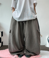 OVER WIDE BALLOON STRING HIP PIGMENT CARGO LONG PANTS ❤️‍🔥🩶🤎 - 3 COLORS