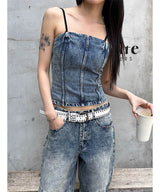 [SET UP가능] Kitch slit denim Top 