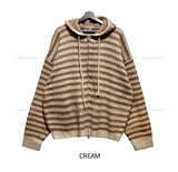 Onz Striped Mohair Knit Hood Zip-Up