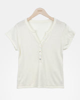 Scu Button V-Neck Short-Sleeve Knit