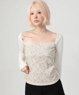 レイヤード フローラル Tシャツ アイボリー
