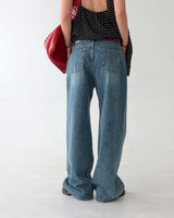 Relief Cutting Straight Wide Denim