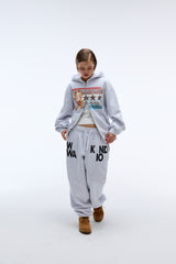 Sound wave artwork damage washing hoodie zip-up (Melange)