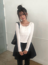 Hail Lace Cap Button Slim T-shirt