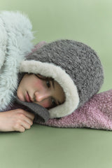 FUR TRIM BONNET HAT IN GREY WING