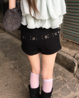 Eyelet belted shorts
