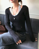 Yami Ribbed Deep V-Neck Knit