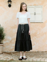 LACE PINTUCK LONG SKIRT CHARCOAL