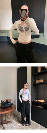 Pure Fake See-Through Two-Piece Long Sleeve T-Shirt