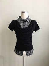  Check shirt drape layered T 