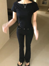 Lost Ball Stud Boat Neck Slit Half Tee