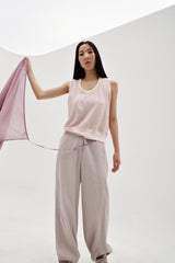 Linen oval neck knit, Pink