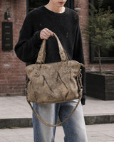(UNISEX) Diagonal Zip Leather Tote Bag