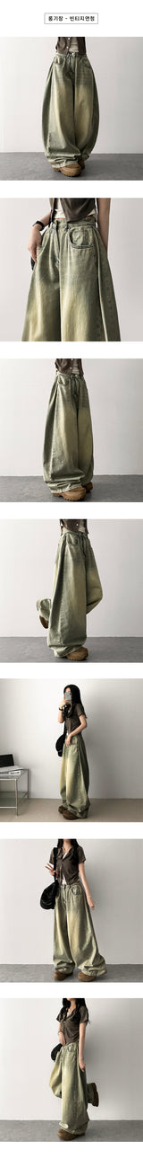 Rmin Side Pintuck Summer Long Pants Denim Wide Pants [Choose short and long]