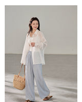 Easy-fit Straight Banding Wide Summer Slacks