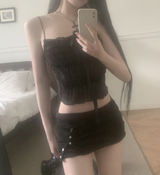 Bonir Shirring Lace Top (Black)