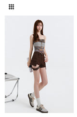 High-Street Cyber-Core Slim-Fit Biker Denim Shorts