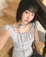 ハーデルコサージュレイヤードシャーリングパフTシャツ