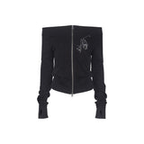 OFF-SHOULDER SLIM ZIP-UP_Black