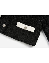 Selena Round-Neck Gold Button Tweed Pearl Dress Set Black