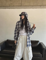 プットダイアゴナルビッグポケットチェックフーディーシャツ