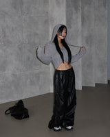 leather cargo string jogger wide pants