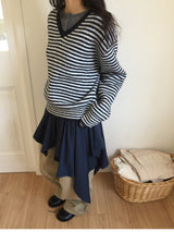 [MD Pick] カレンストライプⅤネックニット (3color)