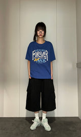 Ezlong Round Letter Tattoo Graphic Oversized T-Shirt 3color