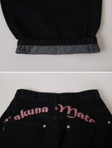 ローズピンクレタリング刺繍バルーンデニムパンツ