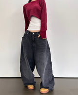 (UNISEX) バルーンデニムワイド BANDING-DETAIL HIP LOOSE BOXY オーバーサイズローライズパンツ - 2 COLOR