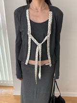 Fake two-piece dot lace-up long-sleeved shirt