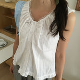 Dabin Lace Shirring Button Sleeveless Blouse 2 Colors