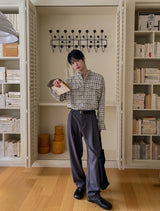 Diruin Tweed Damage Crop Shirt Jacket