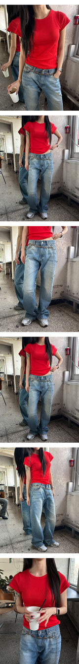 [UNISEX] ヴィンテージダメージデニムパンツ