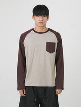 Pocket raglan mix-color long sleeves 3color