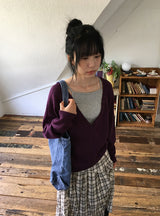 バスティン ルーズフィット ボタン ディープ Vネック ニット