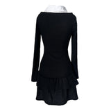  V-neck shirt cancan ribbed long sleeve dress (2 colors)