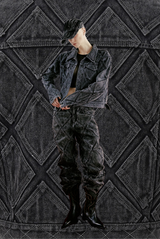 DIAMOND PATCH WASHING BLACK DENIM PANTS
