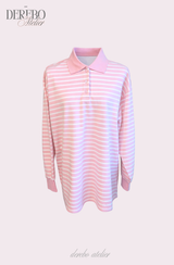 ピンクストライプルーズカラーTシャツ