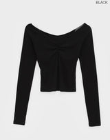 [MADE] Shabni V-neck Shirring Long-sleeved T-shirt